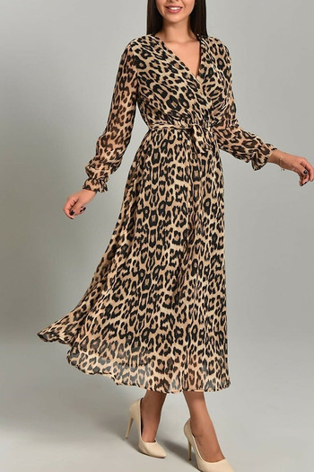 zks grup tekstil Leopard Pattern Double-breasted Plus Size Chiffon Dress