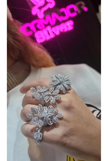MorMajor Silver İTHAL YAPRAK DAMLA BAGET TASARIM GÜMÜŞ YÜZÜK