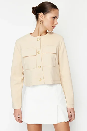 Trendyol Collection Nerz Gold Knopf Detaillierte Kachet Jacke Mantel Twoaw24mo00132