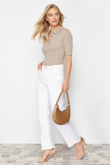 Trendyol Collection Mink Basic Polo Neck T-Shirt Look Pletené zboží Tenká halenka Twoss20Bz0112