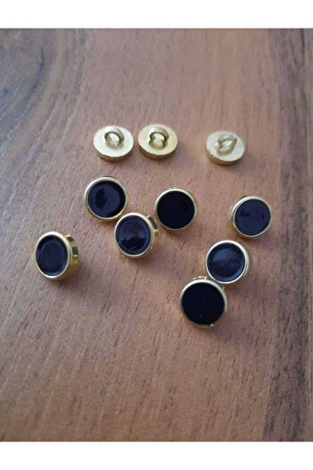 İMREN AKSESUAR 10 Black Enameled Gold Metallized Buttons - 1 cm