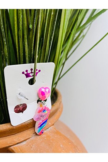 1PARÇAMAVİ Studded Heart Long Unicorn Children's Earrings - Perforated Earrings