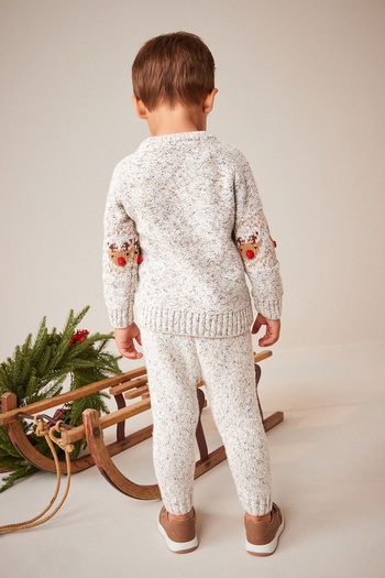 Next Baby Gray Cotton Colored Knitted Sweater and Deer Set