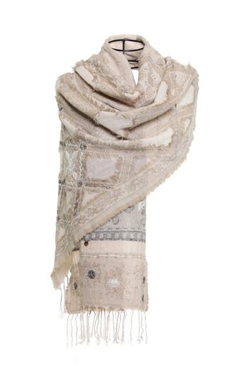 CASHMERE AND SİLK MAWLANA 100% Washed Wool Embroidered Shawl