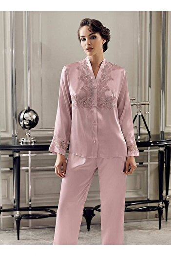PERİN Women's 6 Piece Satin Laced Nightgown Dressing Gown Dowry Set