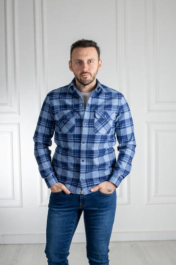 Sarar Інтерв'ю Сарар Двокишеньковий картатий темно-синій сорочковий піджак