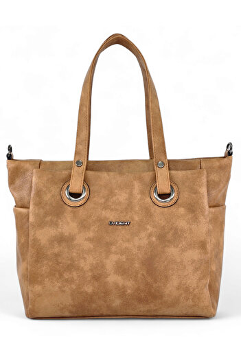 Evident Casual Soft Textured Tan Women's Shoulder Bag with Pocket Detail