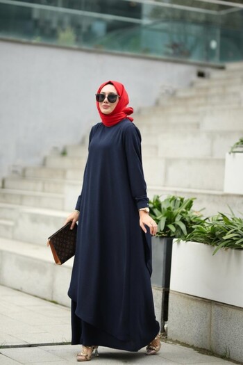 NS Moda Hijab Ayrobin Hera Dress Navy Blue Model-508