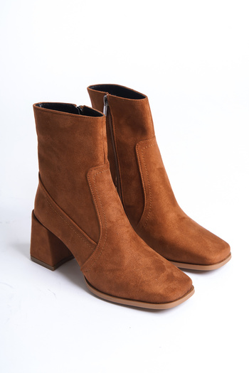 ÜNAL ÖZER Tan Suede Γυναικείες καθημερινές μπότες με φερμουάρ Un001-0121