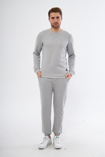 LİVE SPORT Ανδρικό σετ φόρμας με 3 κλωστές Diagonal Embroidery Logo με ελαστικό πόδι σε γκρι