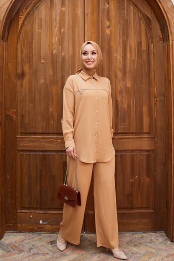 She Olive Hijab Wrap Set with Trousers - Mink