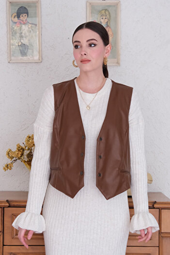 Ceylan Otantik Brown Leather Vest