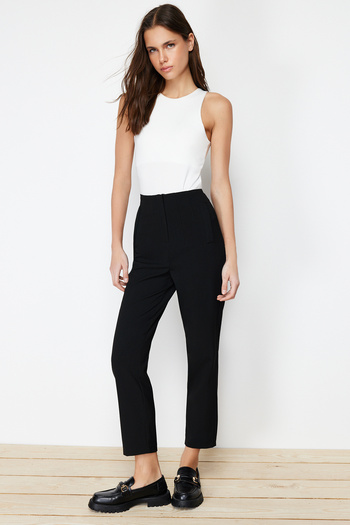 Trendyol Collection Black Polyviscose Fabric Cigarette Pattern Woven Trousers TWOSS24PL00029