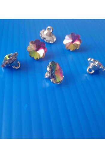 İMREN AKSESUAR Flower Glass Button in Rainbow Colors1 cm 1 Pack 5 Pieces