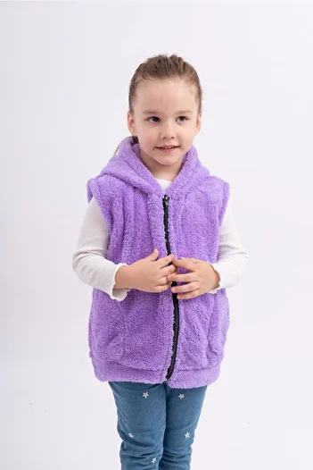 Sweets Collection Girl's Hooded Welsoft Plush Vest with Pockets
