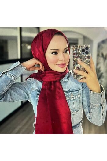 VALORSCARF Deep Şarabi Houndstooth Pattern Silky Jacquard Shawl