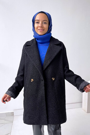 Ka Hijab Teddy Hijab Coat - Black
