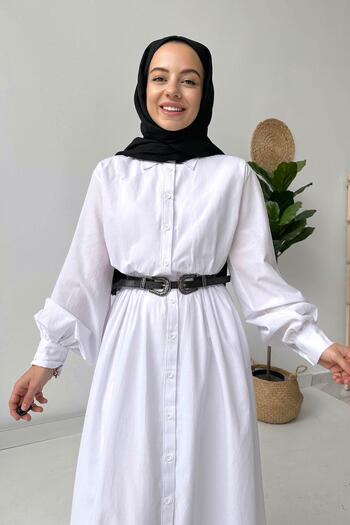 Ka Hijab Φόρεμα Hijab πουκάμισο με μανσέτες - Λευκό