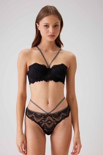 Pierre Cardin Γυναικείο Σετ σουτιέν Μαύρο 4732 Verona Στράπλες Glitter Stripe