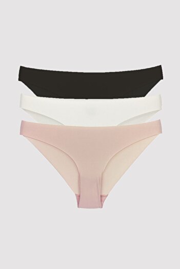Pierre Cardin Ecru-powder-blAcK Women's PAnties Set of 3 - Non-mArKing, Cotton Net Disconnection 2835