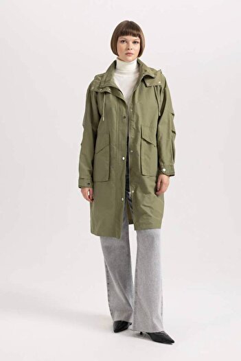 DeFacto A8988ax/kh276 Women's Overcoat & Tracksuit Khaki