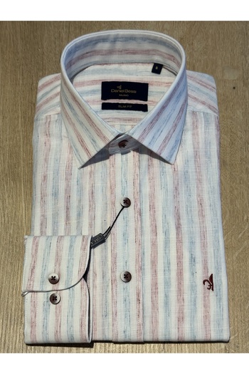 Daniel Bessi Long Sleeve Slim Fit Striped Cotton Men's Classic Shirt