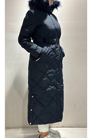 Kayra Diamond Patterned Faux Fur Goose Down Coat A23-27003