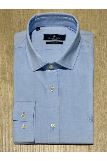 Brooksfield Довгорукавна сорочка Slim Fit, 100% бавовна, синя, чоловіча, повсякденна