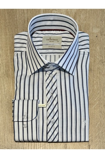 Daniel Bessi Long Sleeve Slim Fit Striped Cotton Men's Classic Shirt