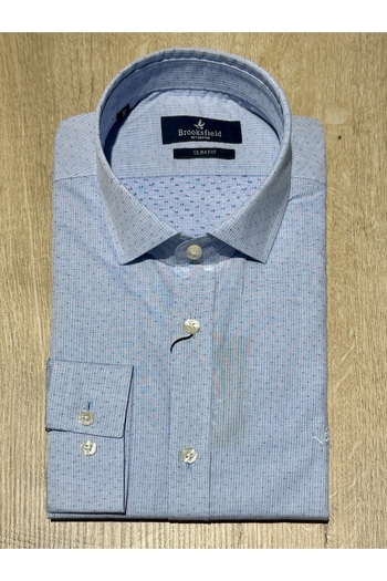 Brooksfield Довгорукавна сорочка Slim Fit з бавовняної тканини з мікровізерунком, синя, чоловіча, повсякденна
