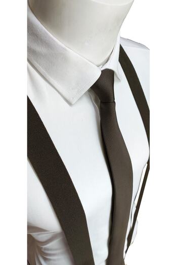 Elegante Cravatte Bitter Brown Color Trouser Suspenders and Tie-Handkerchief Set