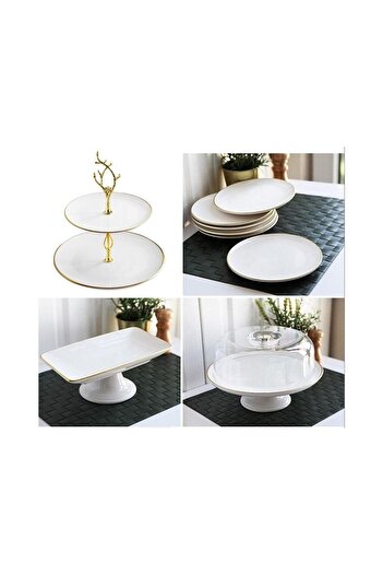 Mabeyn 9 Piece Ceramic Cake Serving Presentation Plate Set with Plastic Jar