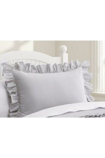 METİNEV Gray Frilly Cotton Satin Double Pillow Case