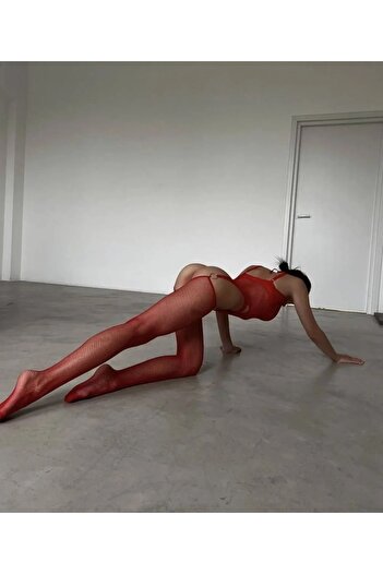 EDLİNGERİE Red Red Fishnet Detailed Body Stockings