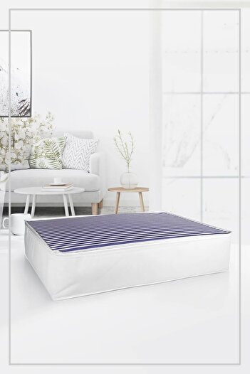 Vedsey Home Organizer Büyük Boy 70x50x25cm Çekyat&baza Altı Düzenleyici Yorgan&yastık Organizer Hurç Lacivert Çizgili