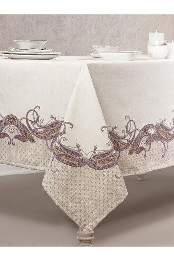 Cotton Box Panel Printed Tablecloth Nels Beige 170x170