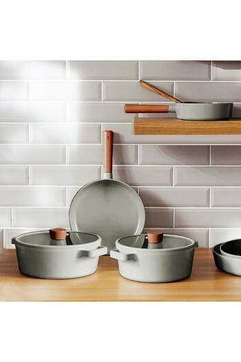 NEOFLAM aluminum Cast Gray 6-piece Fika Pot anD Pan Set - with Glass LiD