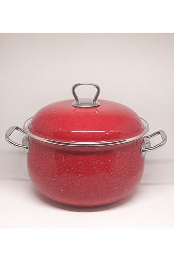 Avşar ENAMEL HOUSE 22 CM 4 LITER RED STEEL HANDLE ENAMEL COOKER