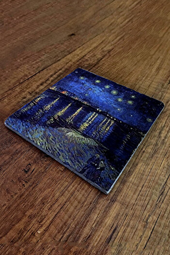 Begoloni Stone Decor Van Gogh Artifact Printed Natural Stone Trivet - 20X20Cm Teapot Pot Pan Base