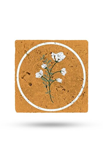 Begoloni Stone Decor Natural Stone Trivet 20x20cm Orange Background Flower Printed Stone Trivet