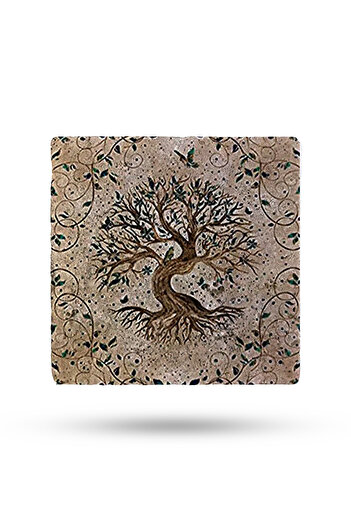 Begoloni Stone Decor Tree of Life Printed Trivet Natural Stone - 20X20Cm Teapot Pot Pan Coaster