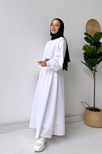 Ka Hijab Φόρεμα Hijab πουκάμισο με μανσέτες - Λευκό