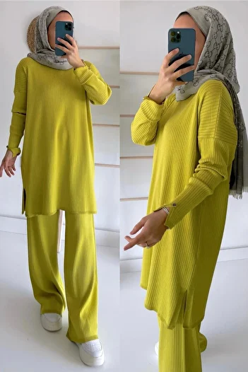 Ka Hijab Corded Mercerized Hijab Suit - Oil Green
