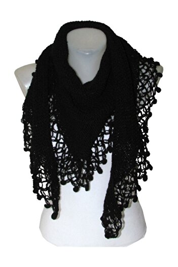 Pafuli Black Shawl with Pompom Tip