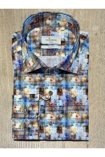 Daniel Bessi Long Sleeve Slim Fit Abstract Patterned Cotton Men's Classic Shirt