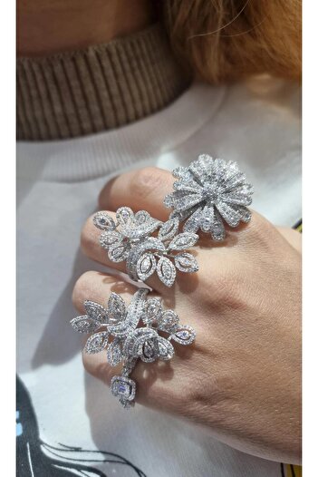 MorMajor Silver İTHAL YAPRAK DAMLA BAGET TASARIM GÜMÜŞ YÜZÜK