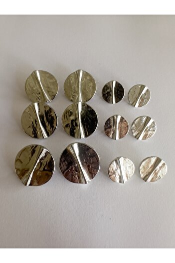 aensia Silver Special Design Embossed Button - Line Detailed, 12 Pack (6 Large + 6 Small)