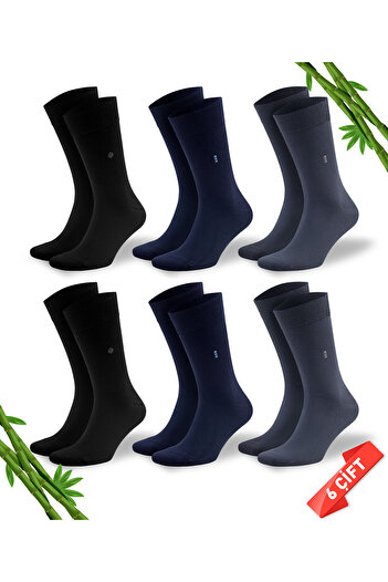 DAYCO Premium Dikişsiz Klasik Uzun Yazlık Erkek Bambu Soket Çorap 6lı Hediyelik Kutulu Asorti Set