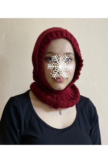 sema aksesuar Winter Knitted Beanie and Neck Collar - Hooded Beanie - Ski Beanie - Hijab Beanie - Balaklava Balaclava