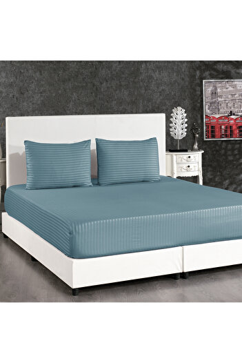 Alena Home Style طقم ملاءات مطاطية مخططة مزدوجة مقاس 180x200 من القطن